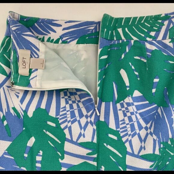 LOFT Blue Green Lined Cotton Tropical Print Mini Skirt Size 2 - Picture 6 of 11